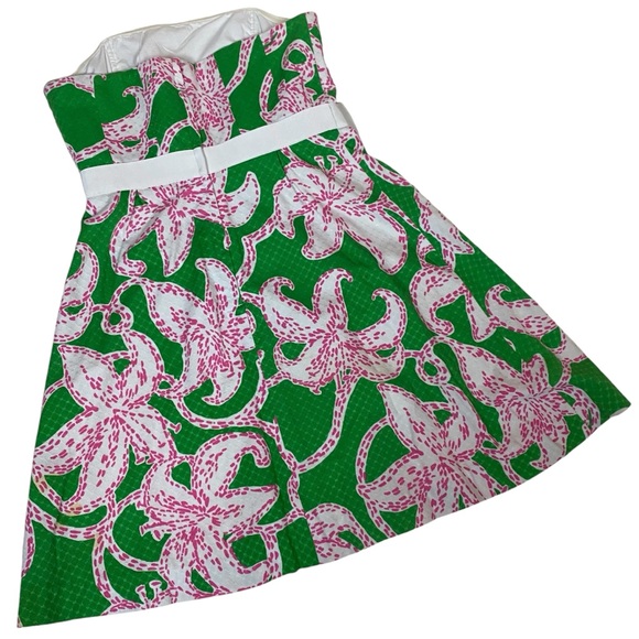 LILLY PULITZER AMBERLY BOW STRAPLESS HOT PINK & GREEN FLORAL DRESS SO CUTE! Sz 4 - Picture 2 of 8